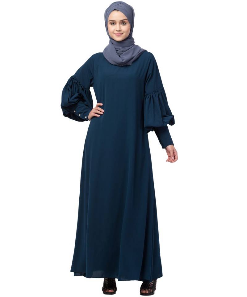 Nazneen long cuff full balloon sleeve with belt A line Abaya