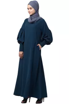 Nazneen long cuff full balloon sleeve with belt A line Abaya