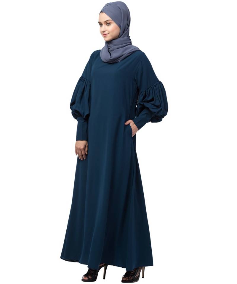 Nazneen long cuff full balloon sleeve with belt A line Abaya