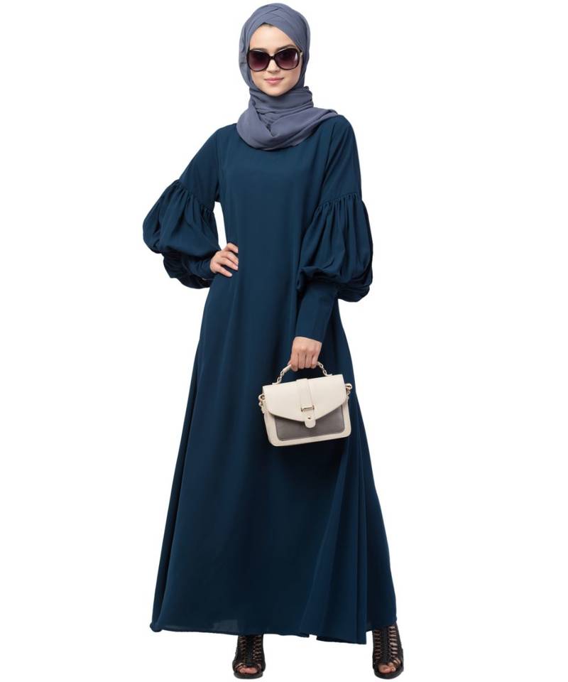 Nazneen long cuff full balloon sleeve with belt A line Abaya