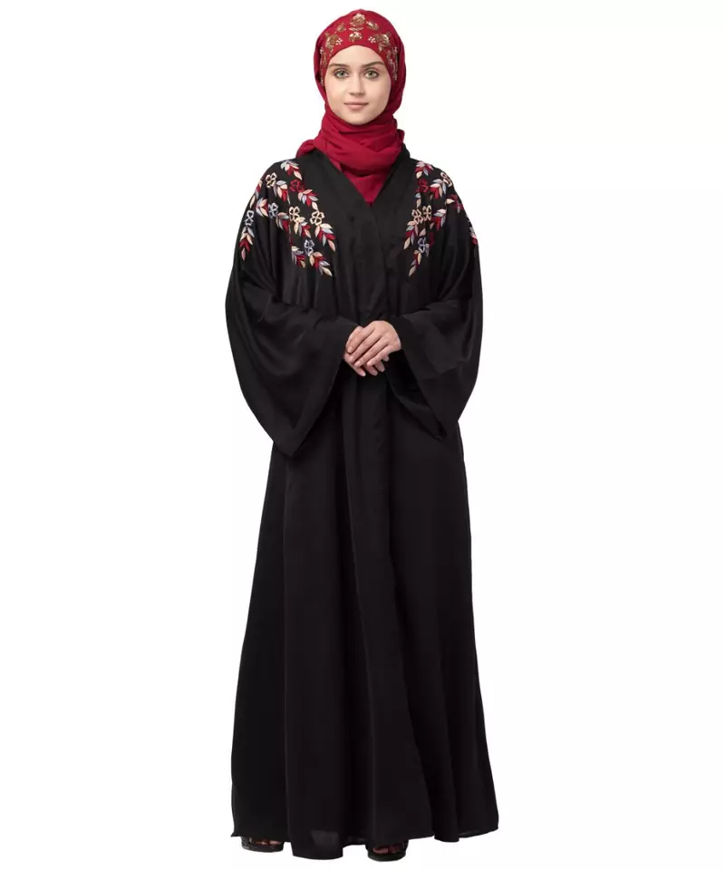 Nazneen resham embroidery front open Dubai abaya