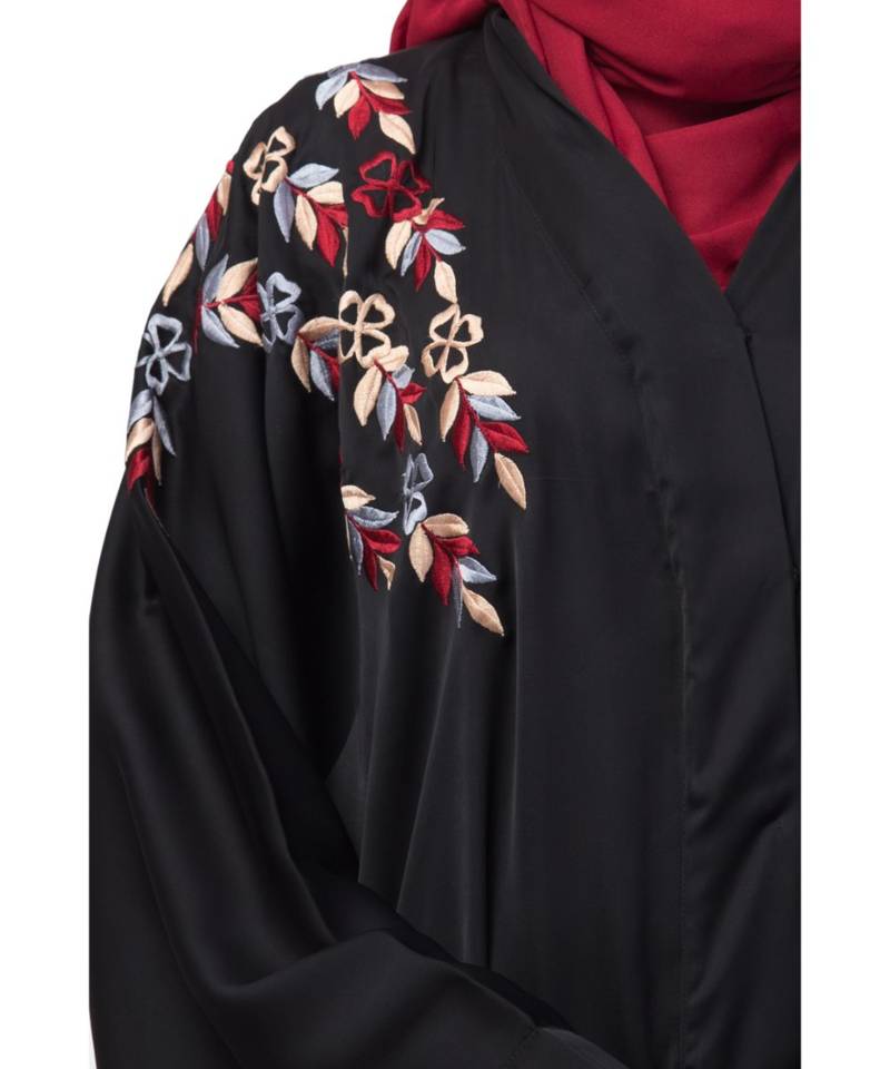 Nazneen resham embroidery front open Dubai abaya