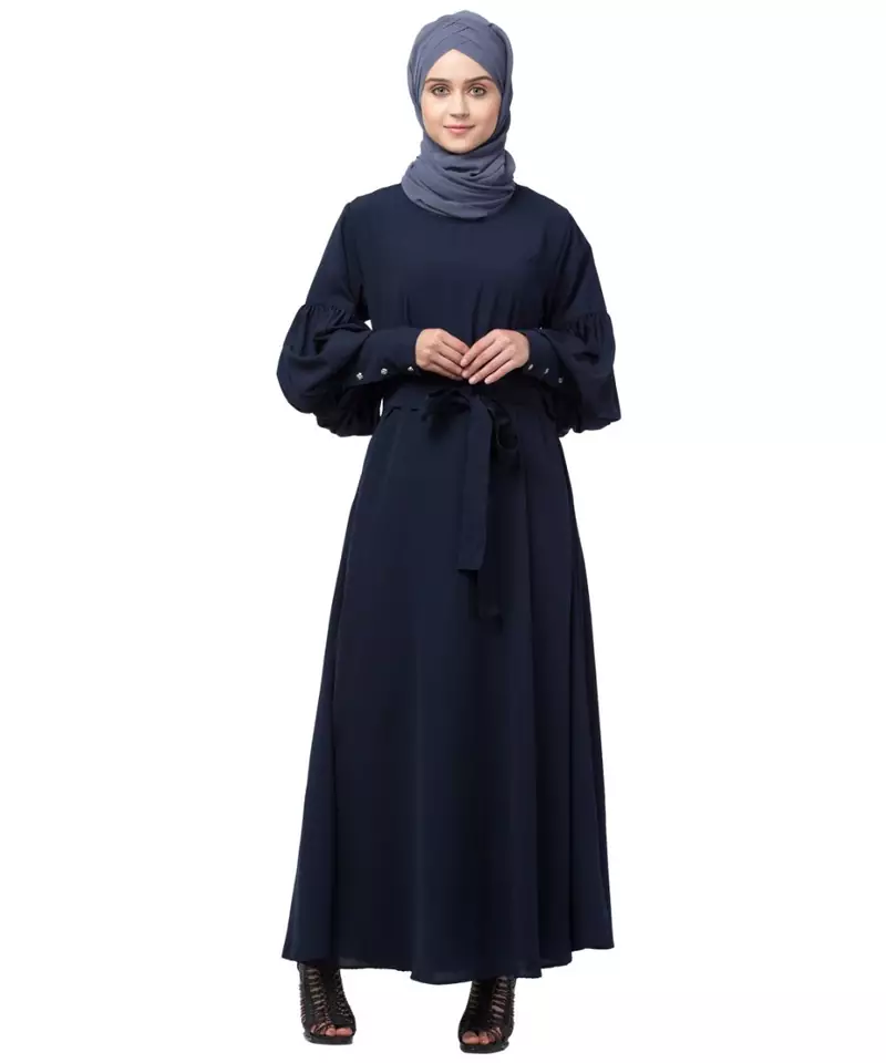 Nazneen long cuff full balloon sleeve with belt A line Abaya