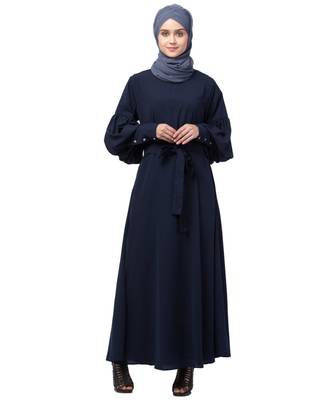 Nazneen long cuff full balloon sleeve with belt A line Abaya 2