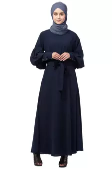 Nazneen long cuff full balloon sleeve with belt A line Abaya