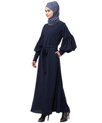 Nazneen long cuff full balloon sleeve with belt A line Abaya 3