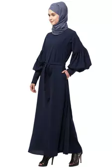 Nazneen long cuff full balloon sleeve with belt A line Abaya