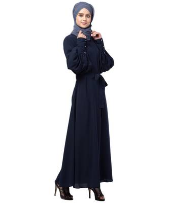Nazneen long cuff full balloon sleeve with belt A line Abaya 4