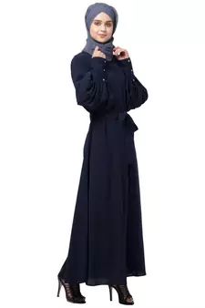 Nazneen long cuff full balloon sleeve with belt A line Abaya