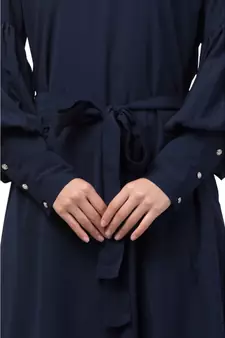Nazneen long cuff full balloon sleeve with belt A line Abaya