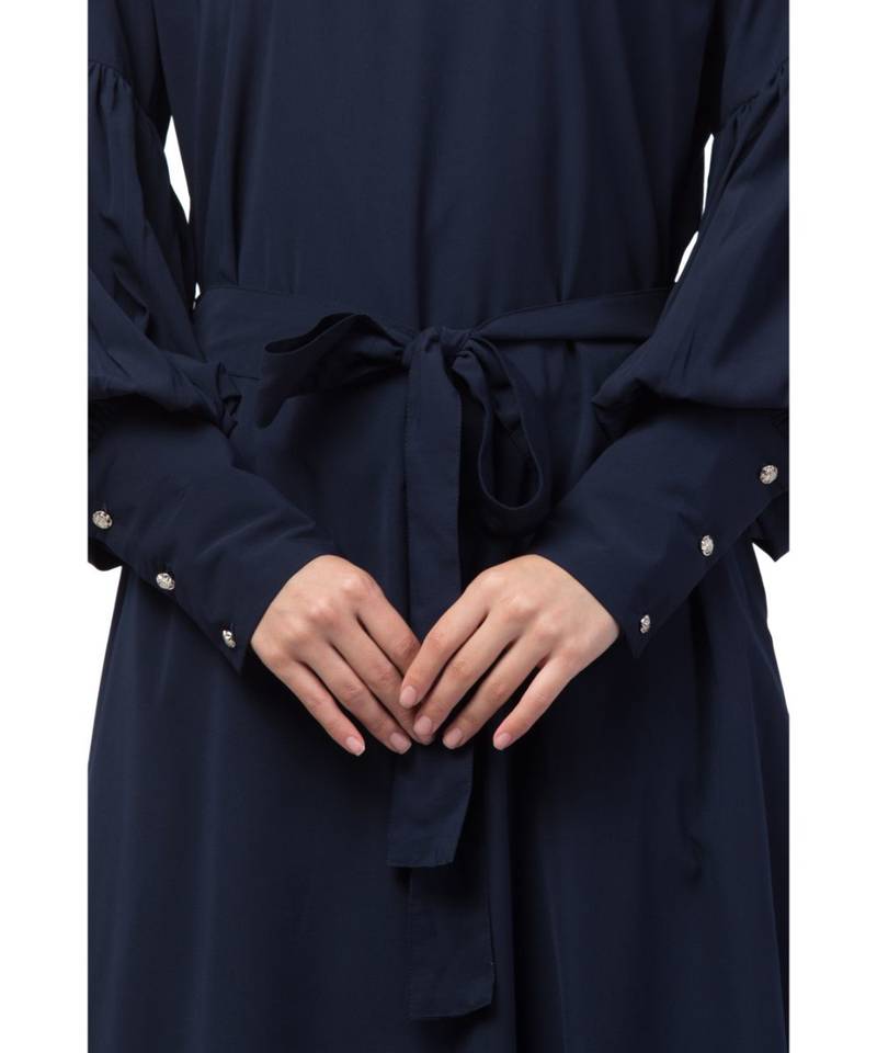 Nazneen long cuff full balloon sleeve with belt A line Abaya