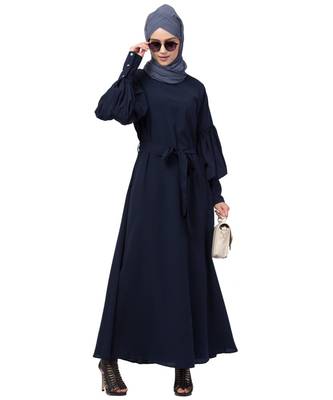 Nazneen long cuff full balloon sleeve with belt A line Abaya 6