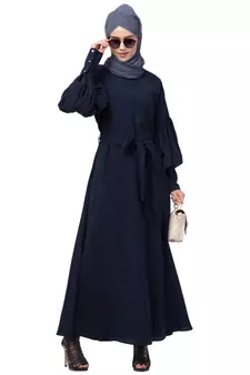 Nazneen long cuff full balloon sleeve with belt A line Abaya