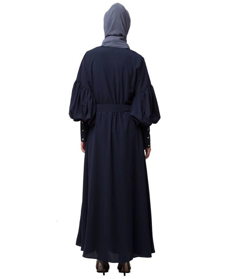 Nazneen long cuff full balloon sleeve with belt A line Abaya