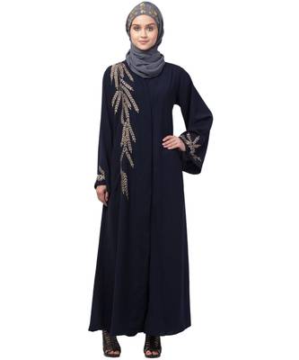Nazneen one side & sleeve Resham Embroidery front open Abaya 2