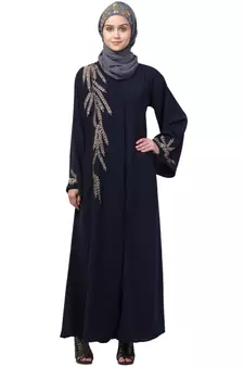 Nazneen one side & sleeve Resham Embroidery front open Abaya