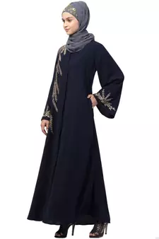 Nazneen one side & sleeve Resham Embroidery front open Abaya