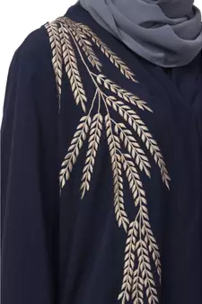 Nazneen one side & sleeve Resham Embroidery front open Abaya