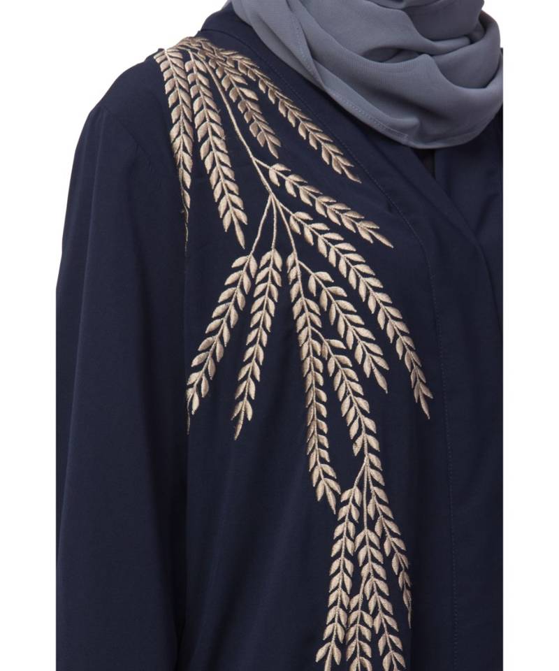 Nazneen one side & sleeve Resham Embroidery front open Abaya