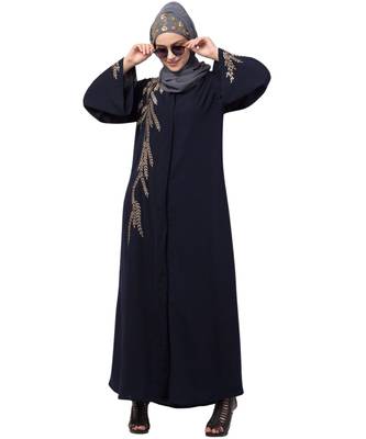 Nazneen one side & sleeve Resham Embroidery front open Abaya 6