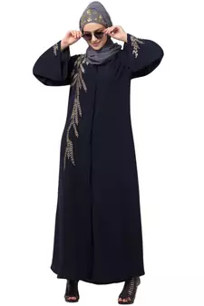 Nazneen one side & sleeve Resham Embroidery front open Abaya