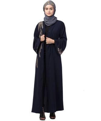 Nazneen one side & sleeve Resham Embroidery front open Abaya 7