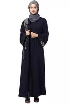 Nazneen one side & sleeve Resham Embroidery front open Abaya