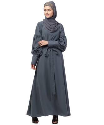 Nazneen long cuff full balloon sleeve with belt A line Abaya 1