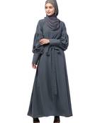 Nazneen long cuff full balloon sleeve with belt A line Abaya