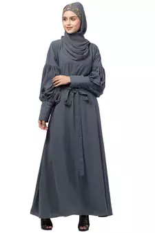Nazneen long cuff full balloon sleeve with belt A line Abaya