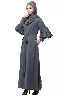 Nazneen long cuff full balloon sleeve with belt A line Abaya