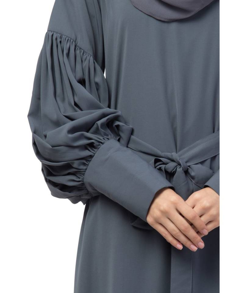 Nazneen long cuff full balloon sleeve with belt A line Abaya