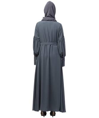 Nazneen long cuff full balloon sleeve with belt A line Abaya 7