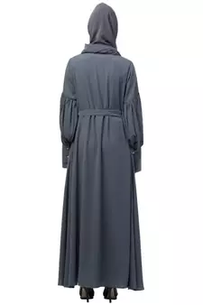 Nazneen long cuff full balloon sleeve with belt A line Abaya