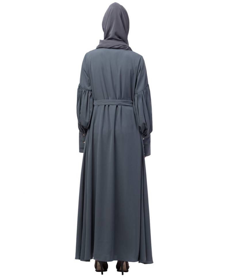 Nazneen long cuff full balloon sleeve with belt A line Abaya
