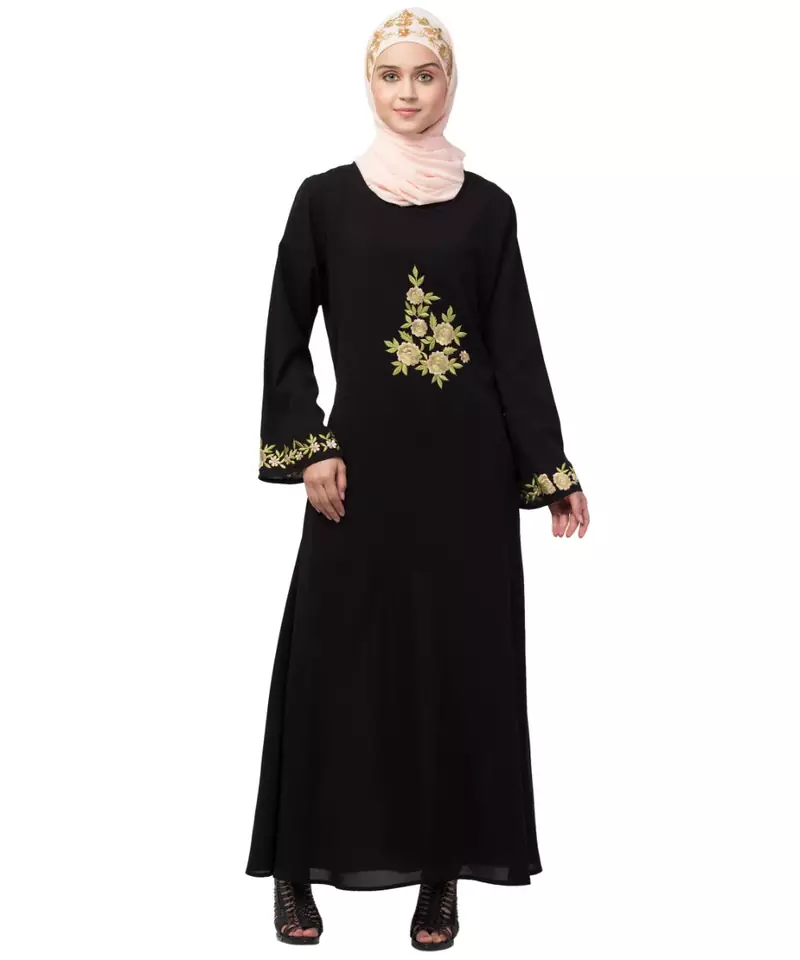 Nazneen front and sleeve embroidery A line Abaya