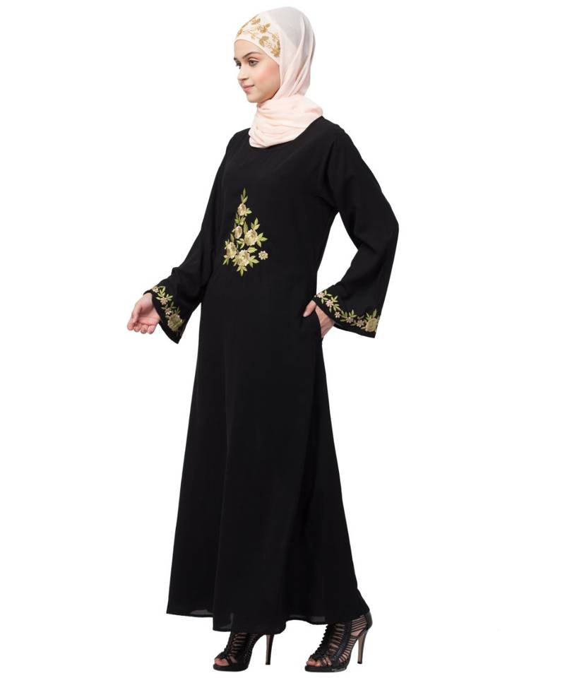 Nazneen front and sleeve embroidery A line Abaya