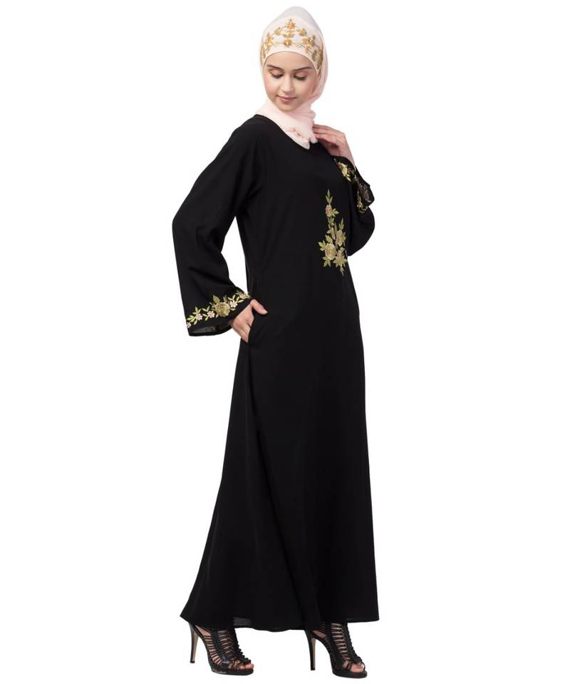 Nazneen front and sleeve embroidery A line Abaya