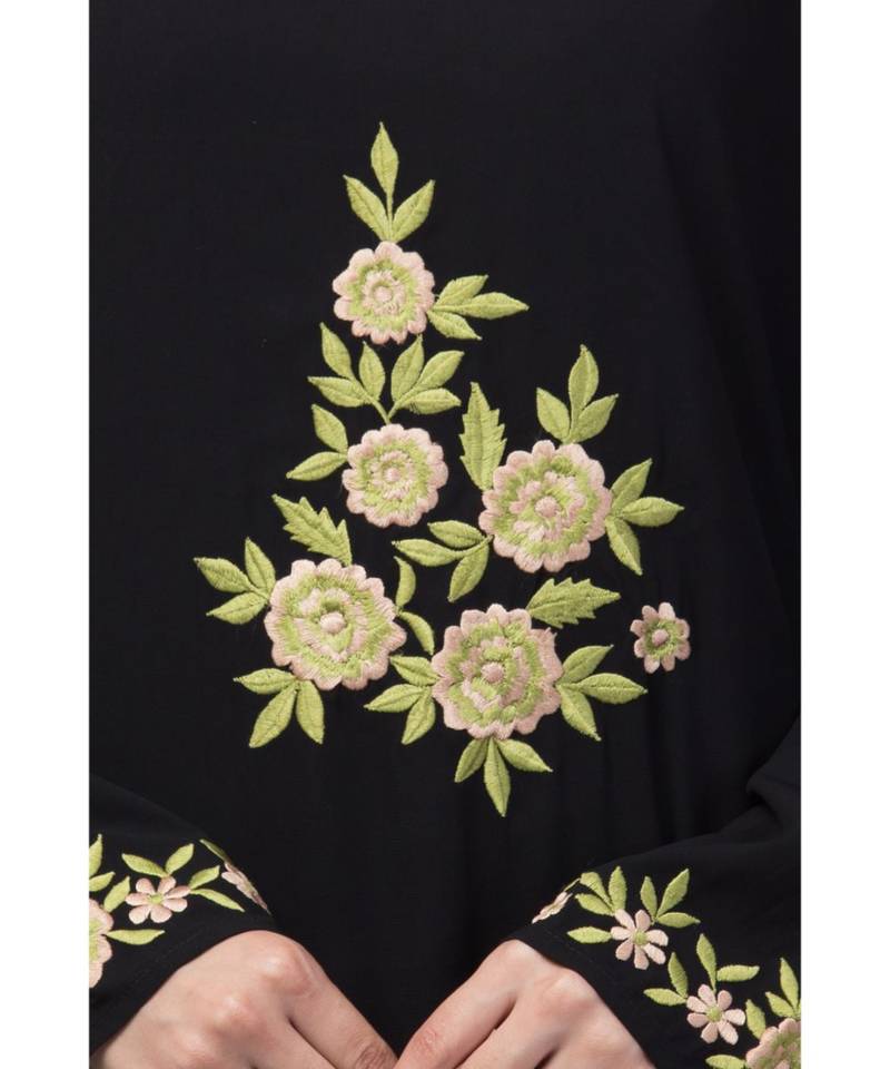 Nazneen front and sleeve embroidery A line Abaya
