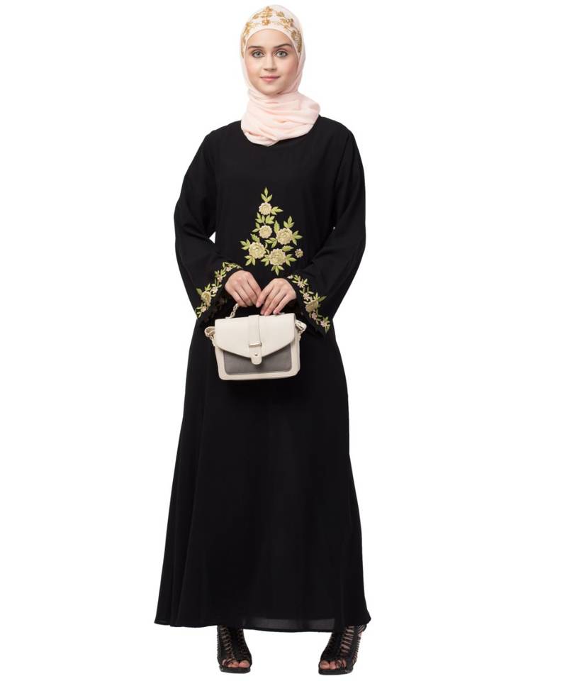 Nazneen front and sleeve embroidery A line Abaya