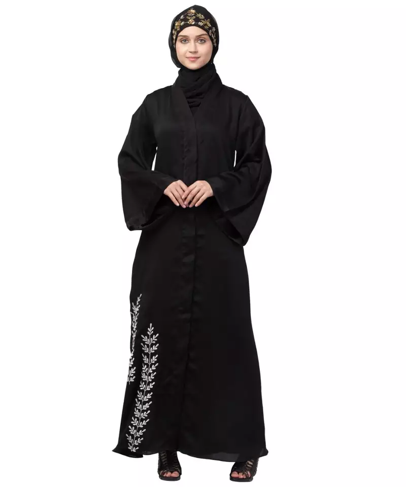 Nazneen side embroidery at bottom front open Dubai Abaya