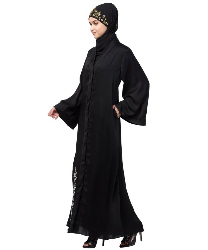 Nazneen side embroidery at bottom front open Dubai Abaya
