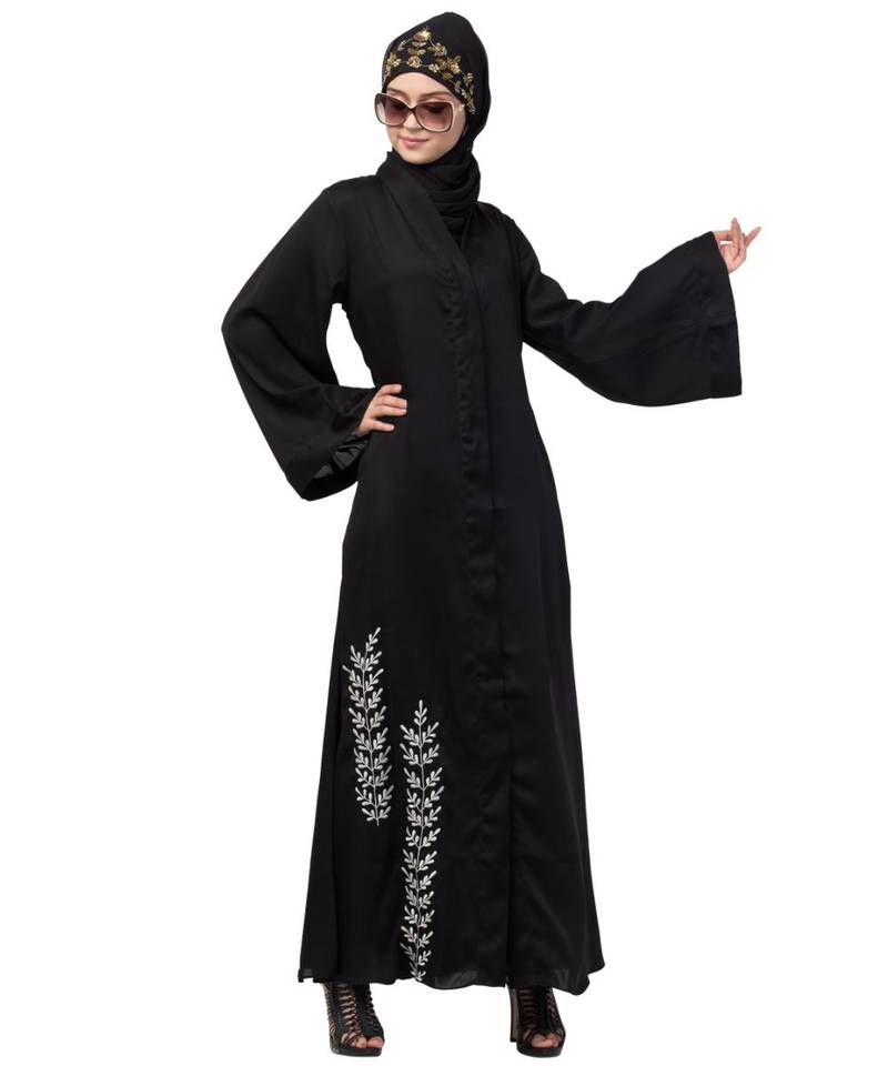 Nazneen side embroidery at bottom front open Dubai Abaya