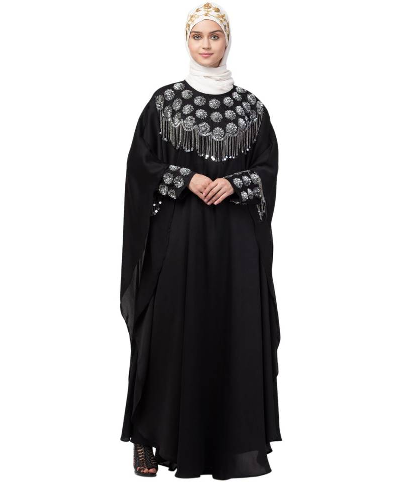 Nazneen double layers hand embroidered with tassel wedding kaftan cum abaya