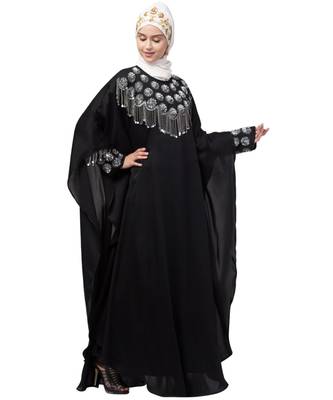 Nazneen double layers hand embroidered with tassel wedding kaftan cum abaya 5