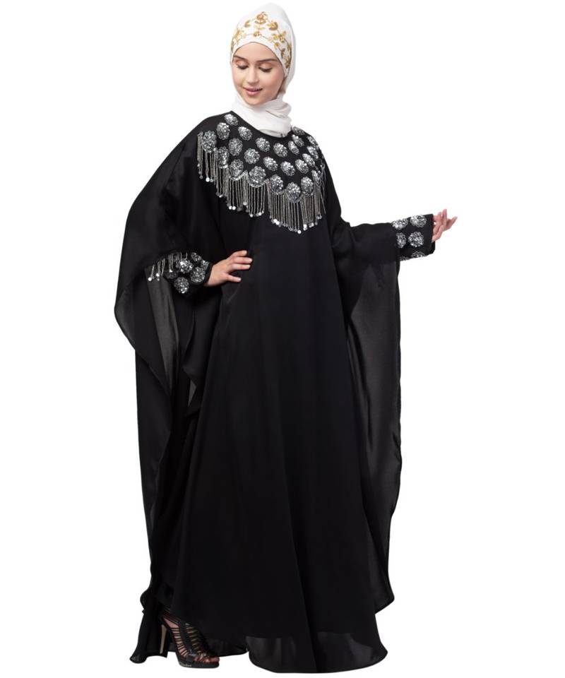Nazneen double layers hand embroidered with tassel wedding kaftan cum abaya