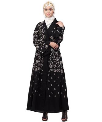 Nazneen full Zari embroidered front open part Abaya 1