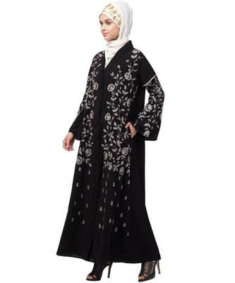 Nazneen full Zari embroidered front open part Abaya 3