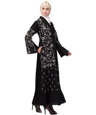 Nazneen full Zari embroidered front open part Abaya 4