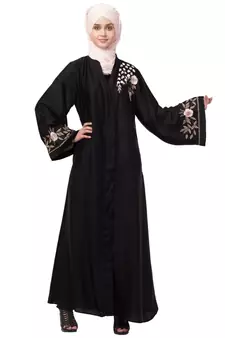 Black Nazneen Resham Embroidered Front Open Abaya for EID